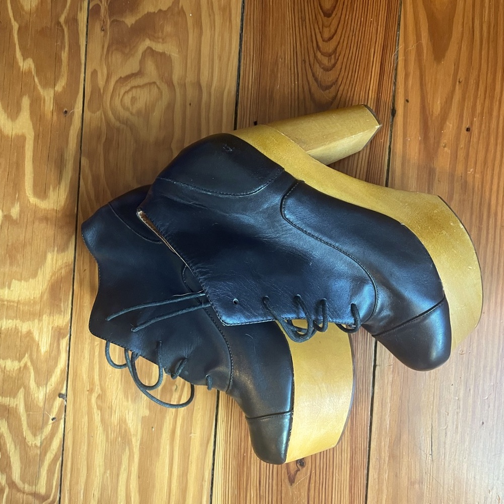 Vintage Wood and Leather Super High Ecote Laceup Platforms-Practically Mint